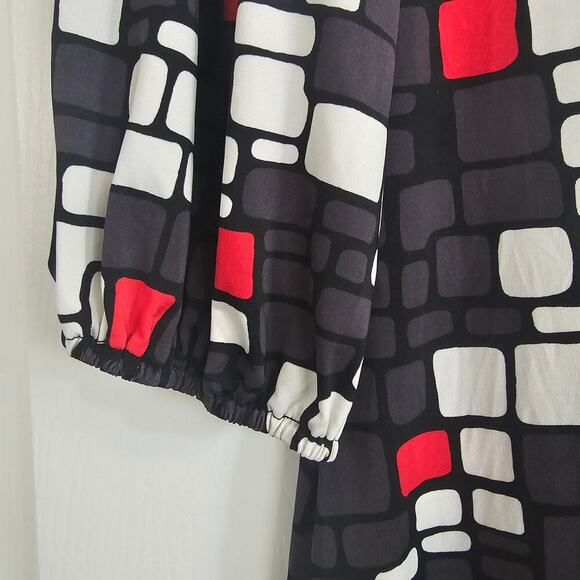 Nikki Poulos Maxi Dress‎ Small Black Red Abstract Geometric Vacation Casual - Picture 7 of 8